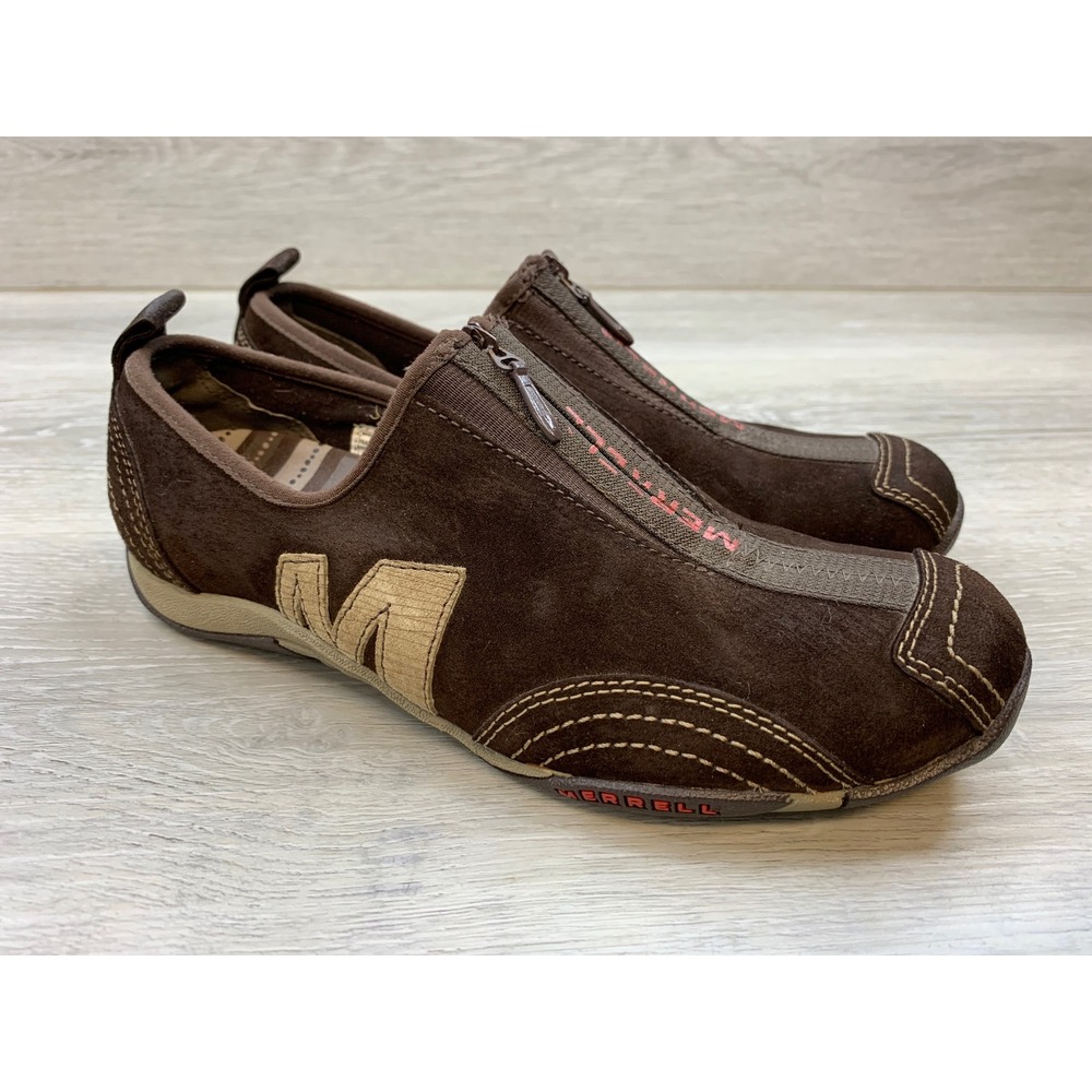 Merrell Leather Chestnut Brown Suede Zip Up Sneakers Trail Women's 6 Shoes